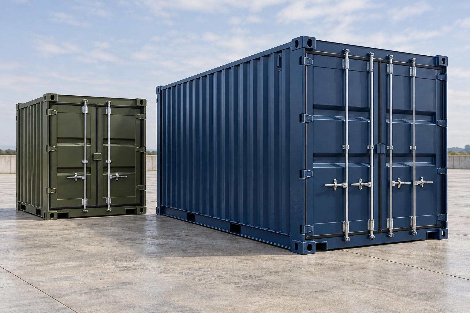 Illustration of a blue shipping container beside a compact green container