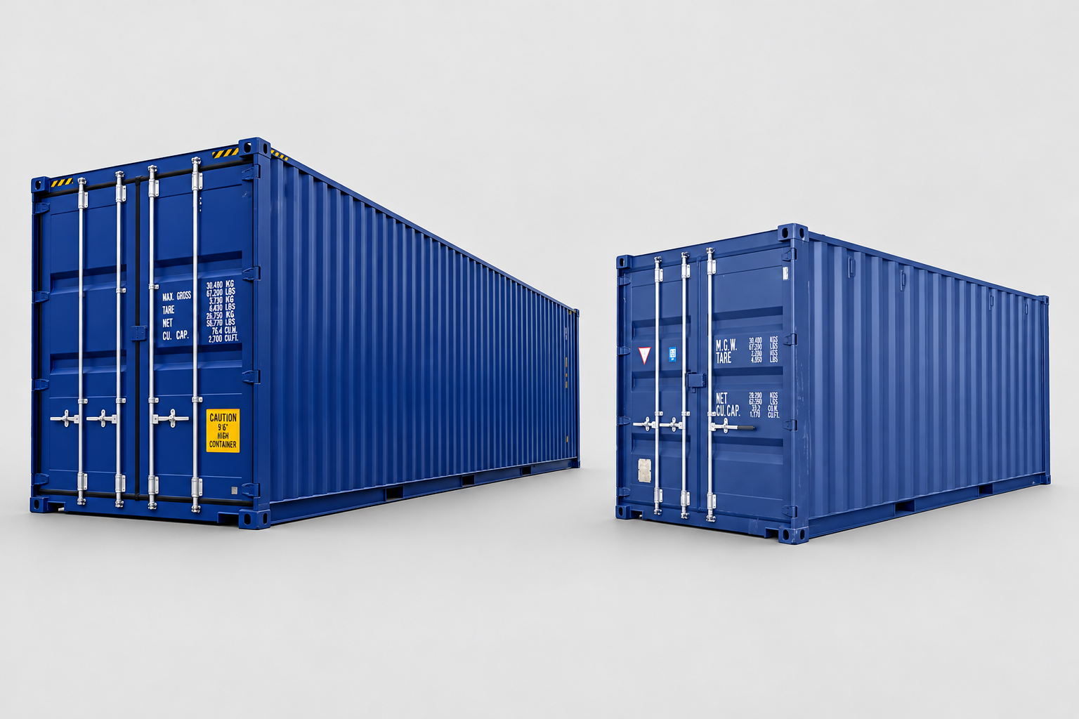 Composite illustration of blue 20-foot and 40-foot shipping containers