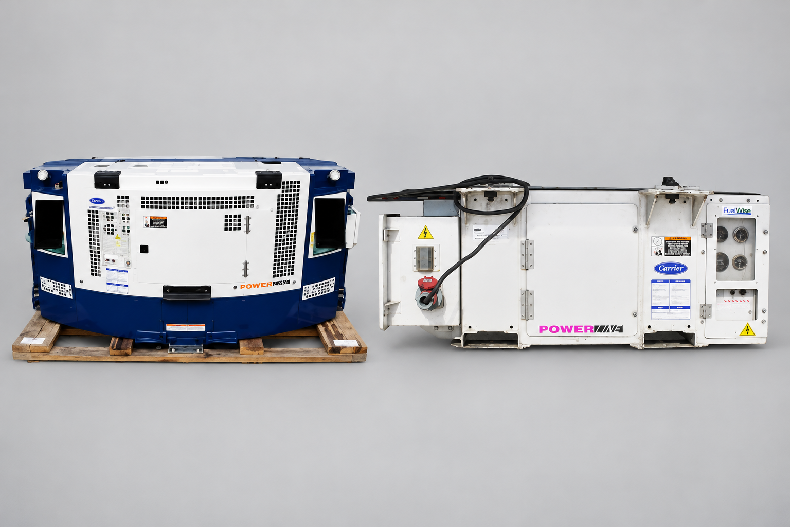 Composite illustration of clip-on and undermount intermodal generator sets